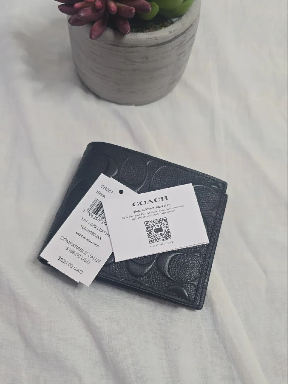 Coach Black Embossed Signature 3 In 1 Leather Bifold Wallet NWT